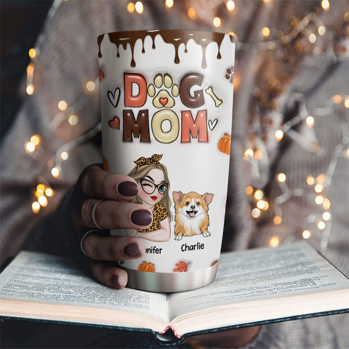 Custom Mother's day Birthday Gifts For Pet Mom, Pet Lovers • Mom Of Dogs Fall Season - Personalized 3D Inflated Effect Tumbler