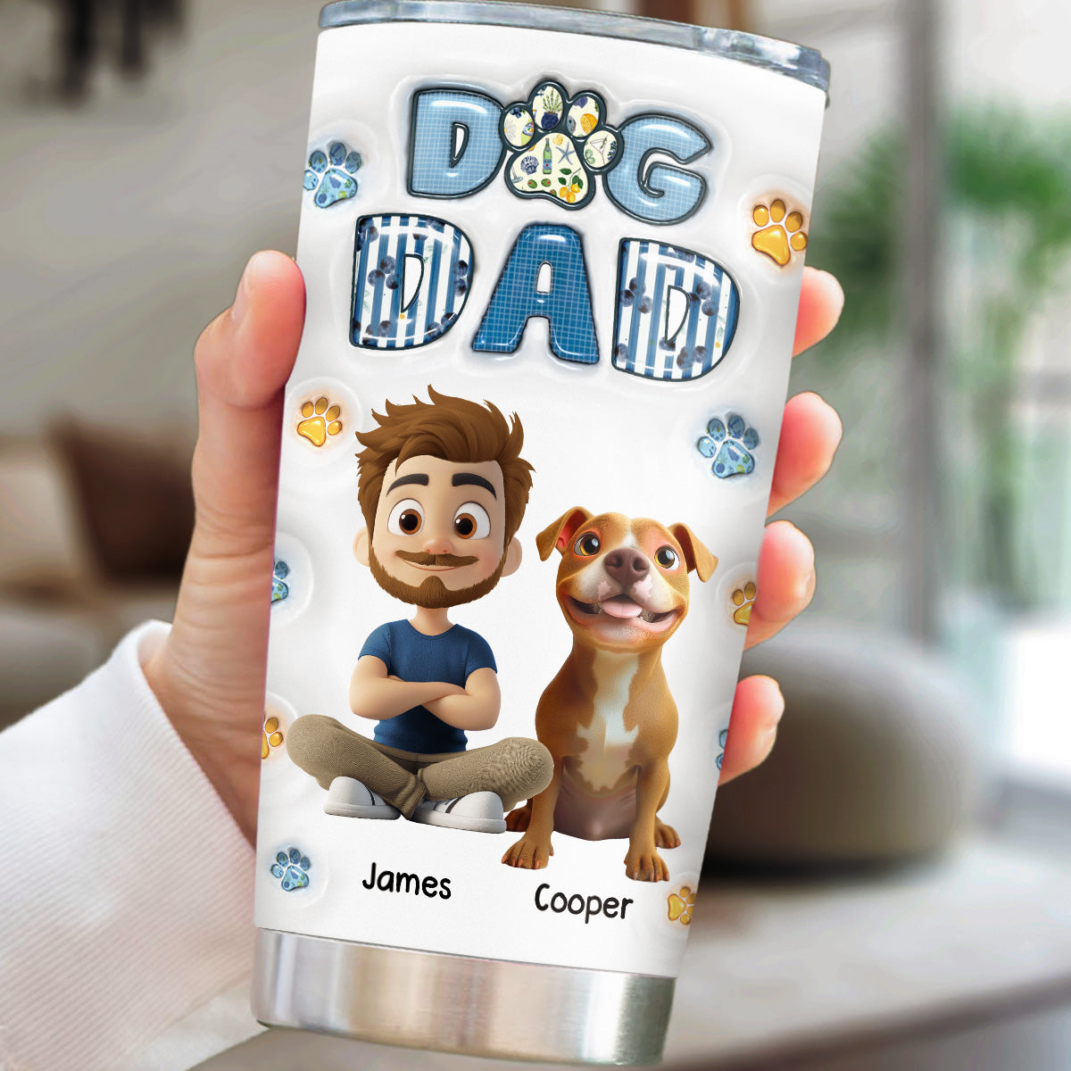 Custom Christmas Birthday Gifts For Dog Dad, Dog Lovers • My Baby On Top Of All Version 2 - Personalized 3D Inflated Effect Tumbler