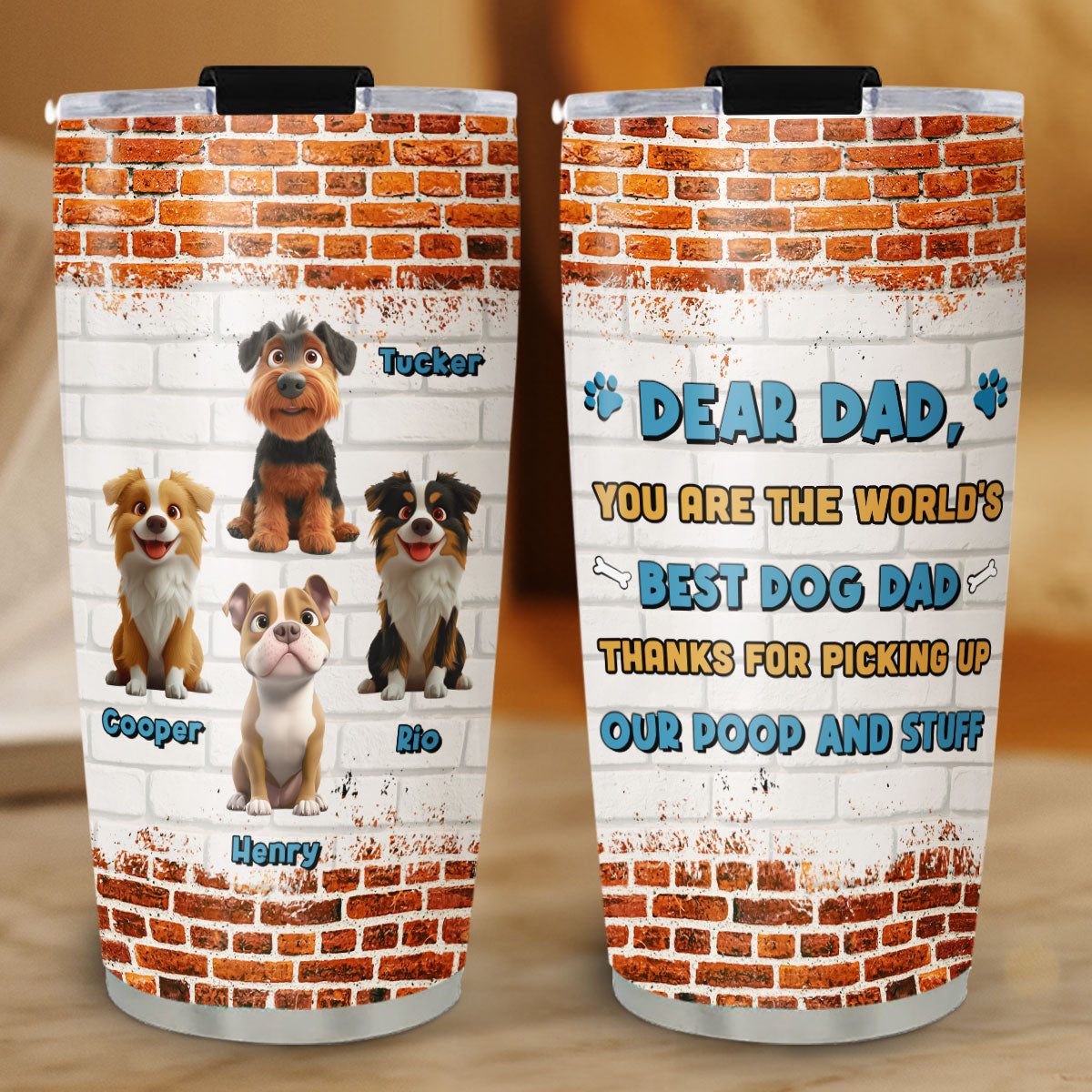 Custom Christmas Birthday Gifts For Dog Dad, Dog Lovers • Dear Dad - Personalized Tumbler