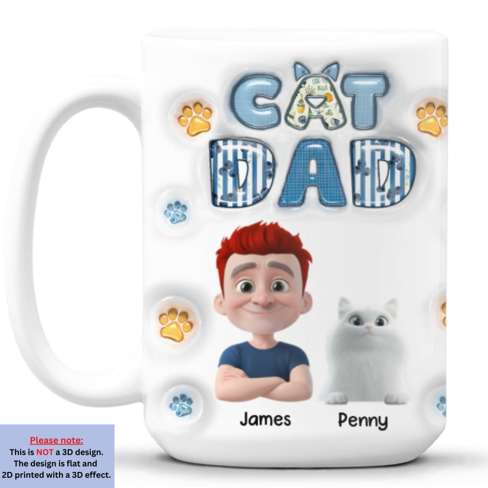 Custom Christmas Birthday Gifts For Cat Dad, Cat Lovers • My Cat Baby On Top Of All - Personalized 3D Inflated Effect Mug