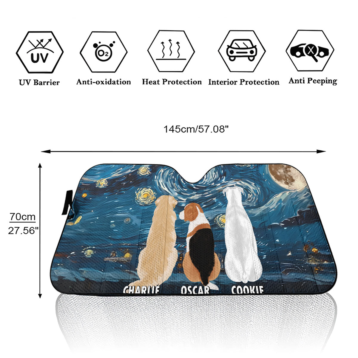 Custom Christmas Birthday Gifts Car Accessories for Dog Parents • Dogs In Dark Night - Personalized Car Sunshade