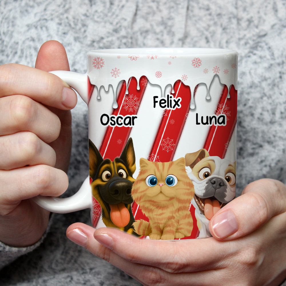 Custom Christmas Birthday Gifts For Cat Lovers • Candy Cartoon Pet - Personalized 3D Inflated Effect Coffee Mug