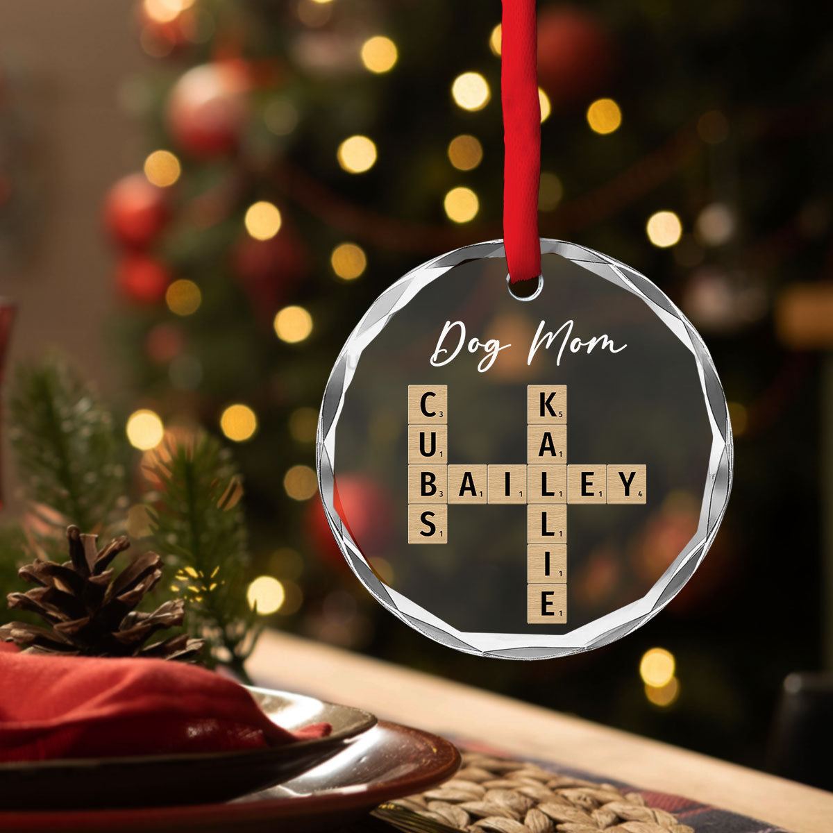 Custom Christmas Decor Home Birthday Gifts For Dog Mom, Dog Lovers • Dog Mom Vibes - Personalized Glass Ornament