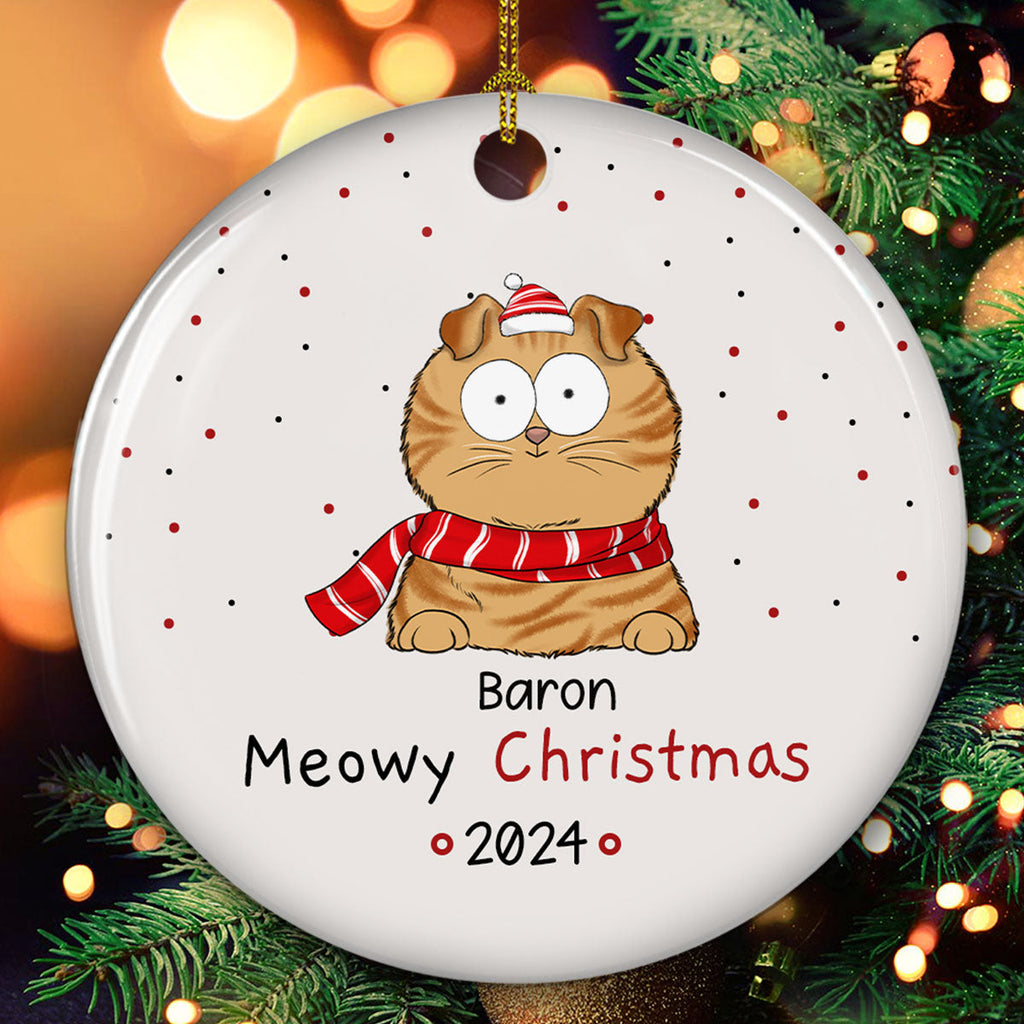 Meowy Christmas - Personalized Circle Ceramic Ornament