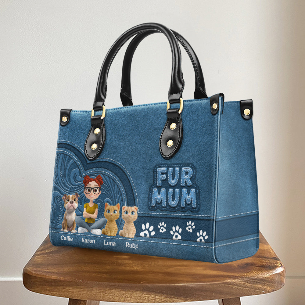 Chibi Cartoon Fur Mom - Personalized Leather Bag