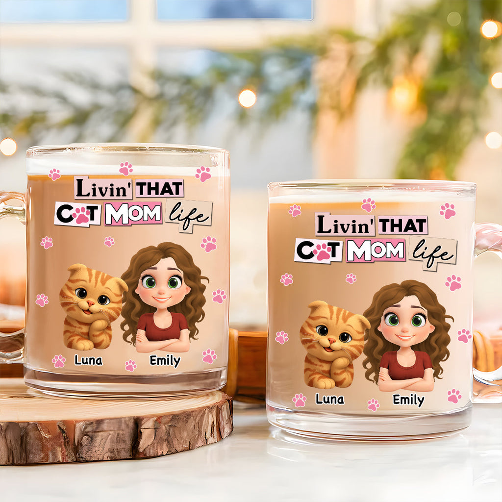 Custom Christmas Birthday Gifts For Cat Mom, Cat Lovers • Just A Cat Mom - Personalized Glass Mug