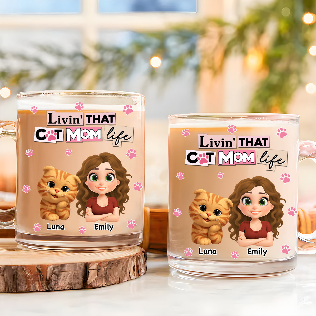 Custom Christmas Birthday Gifts For Cat Mom, Cat Lovers • Just A Cat Mom - Personalized Glass Mug