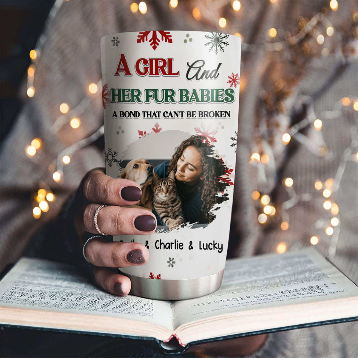 Custom Photo Christmas Birthday Gifts For Pet Mom, Pet Lovers • A Girl And Her Pet Love Christmas Photo - Personalized Tumbler