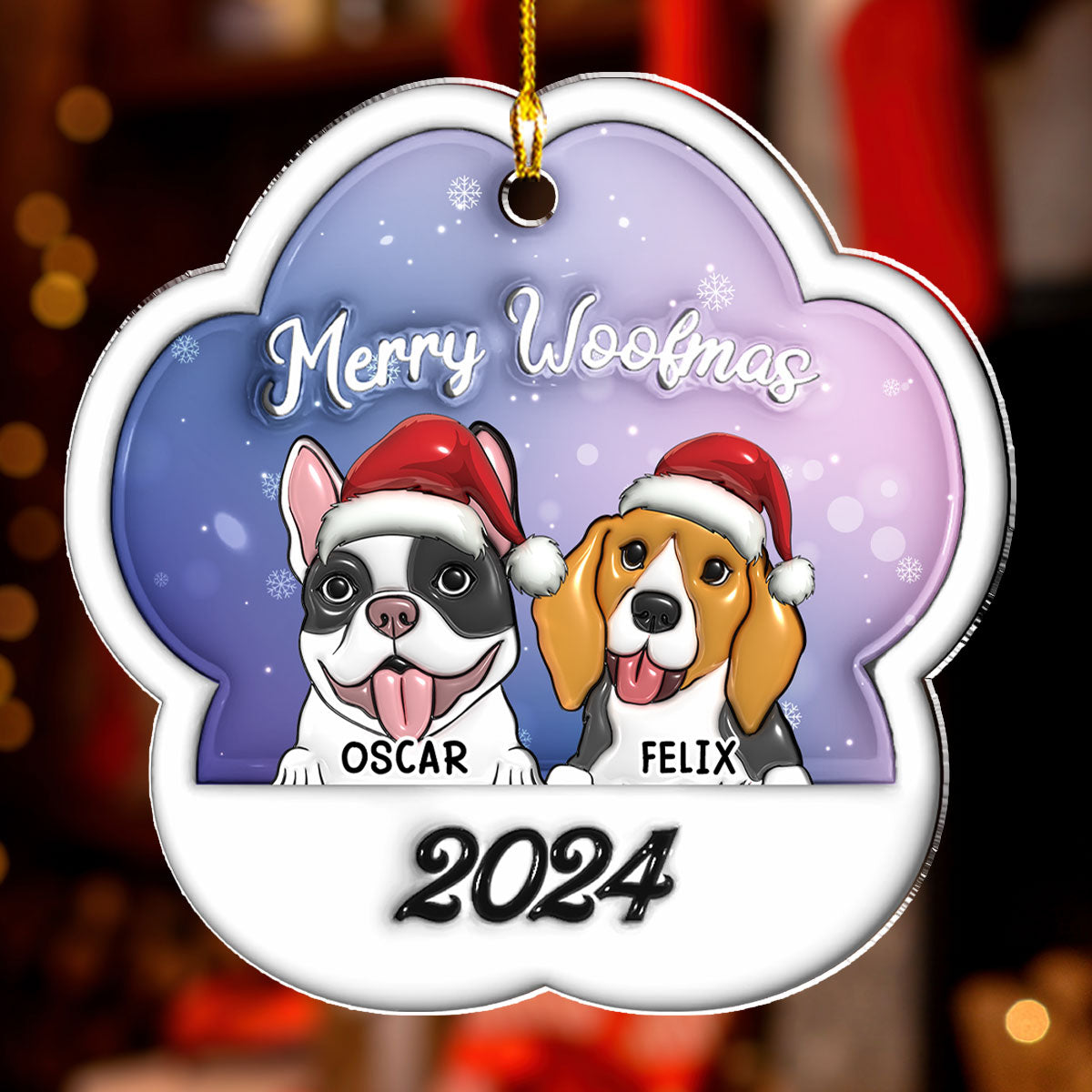 Merry Woofmas 2024 - Personalized 3D Inflated Effect Acrylic Ornament