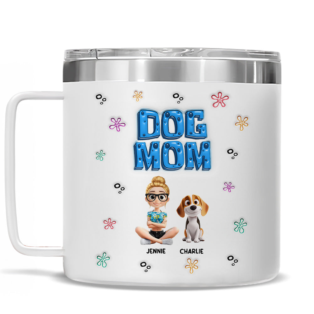 Custom Christmas Birthday Gifts For Dog Mom, Dog Lovers • Sponge Dog Mom Version 2 - Personalized 14oz Stainless Steel Tumbler With Handle