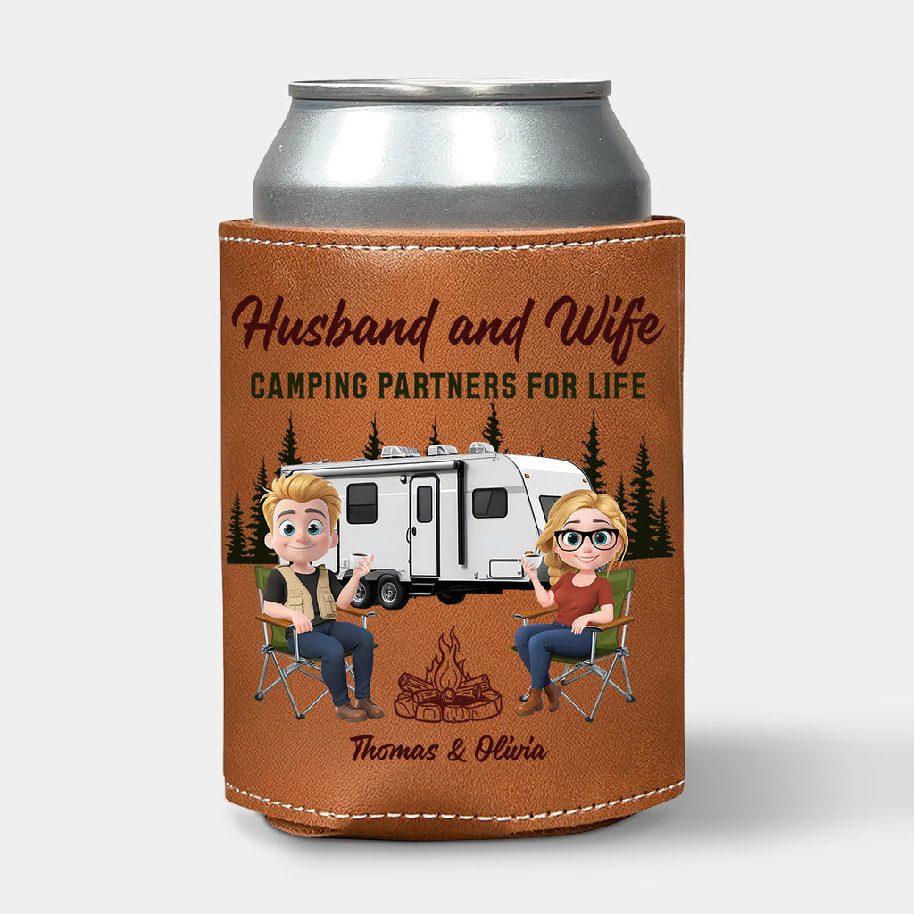 Camping Together For Life - Personalized Leather Can Cooler Holder