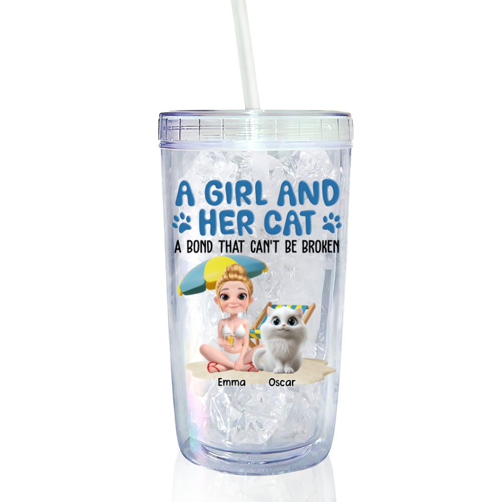 Custom Christmas Birthday Gifts For Cat Mom, Cat Lovers • A Girl And Her Cats - Personalized 14oz Plastic Tumbler