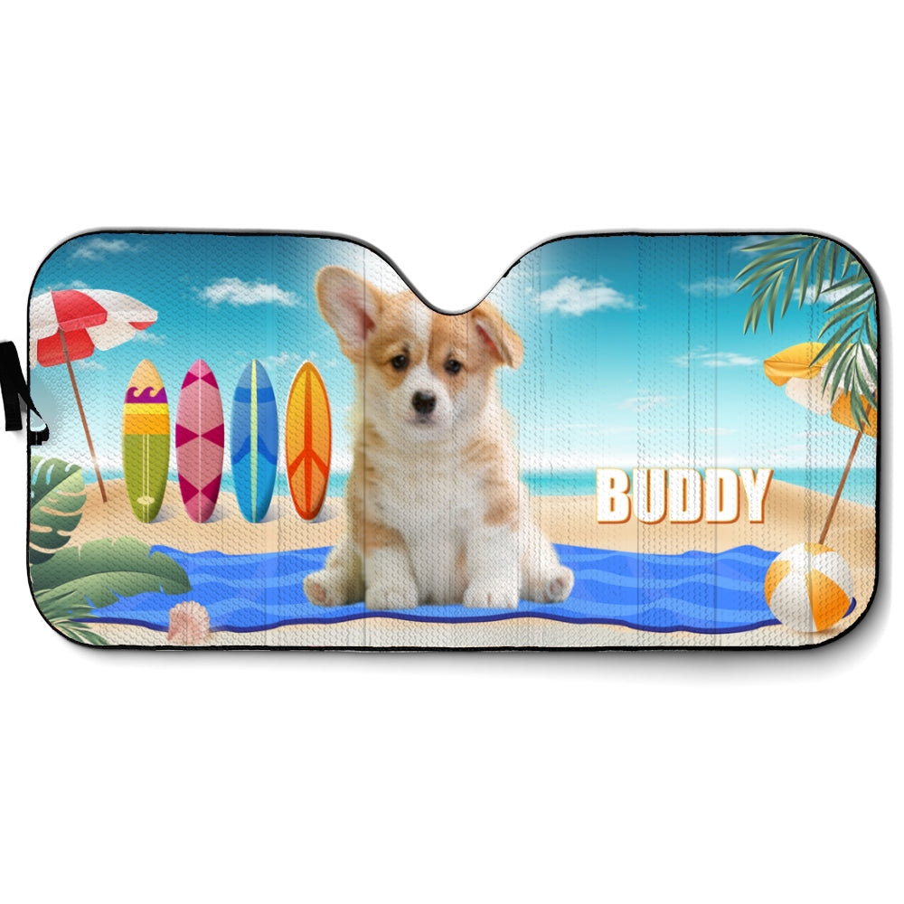 Custom Christmas Birthday Gifts Car Accessories for Dog Parents • Dog And Beach Photo - Personalized Car Sunshade