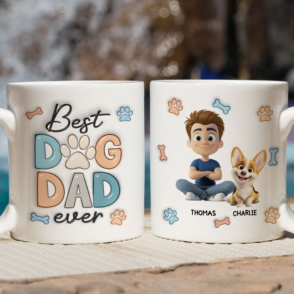 Custom Father's day Birthday Gifts For Dog Dad, Dog Lovers • Best Dog Dad Version 2 - Personalized 3D Inflated Effect Mug