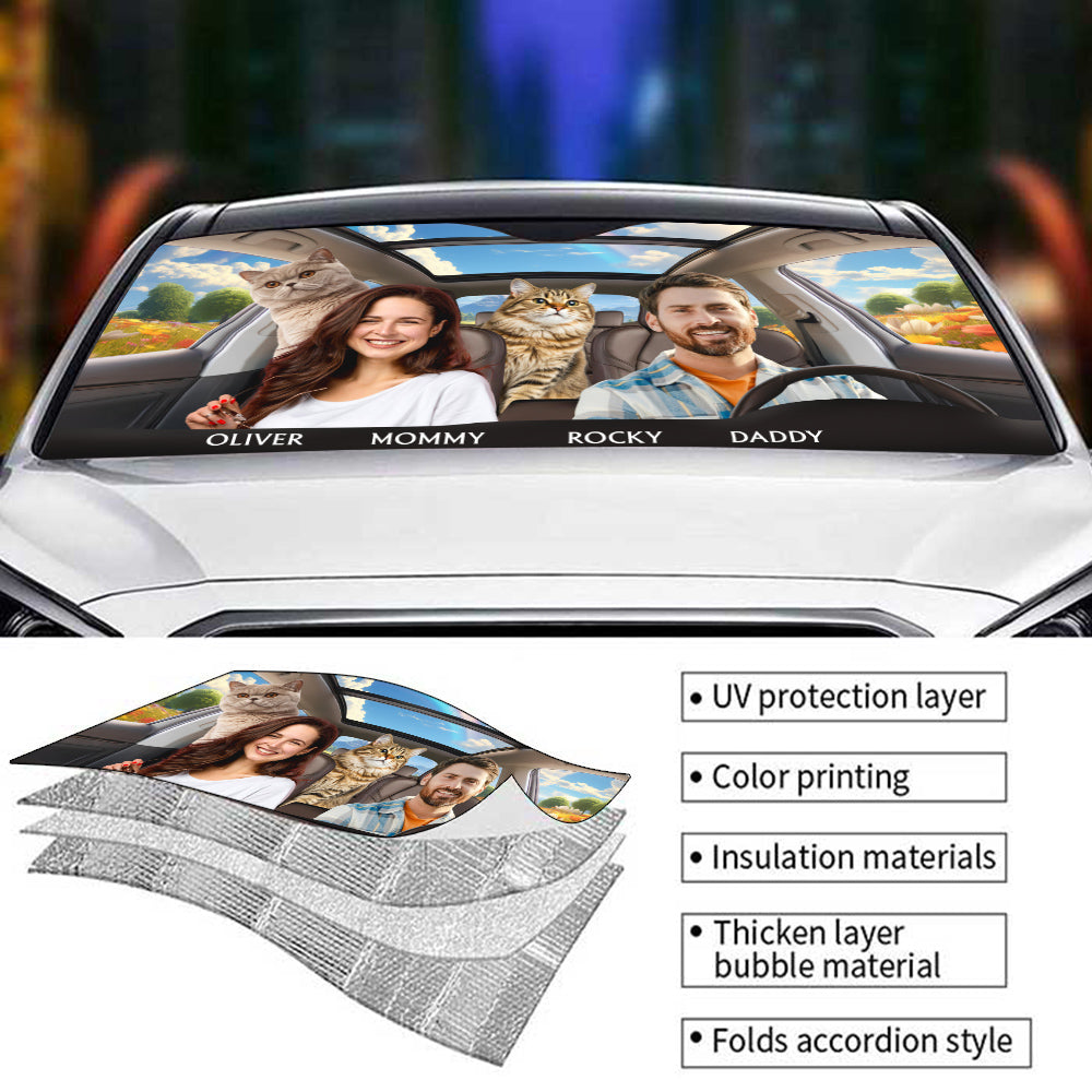 Custom Christmas Birthday Gifts Car Accessories for Cat Parents • Life Is Better With My Cat Couple Photo - Personalized Car Sunshade