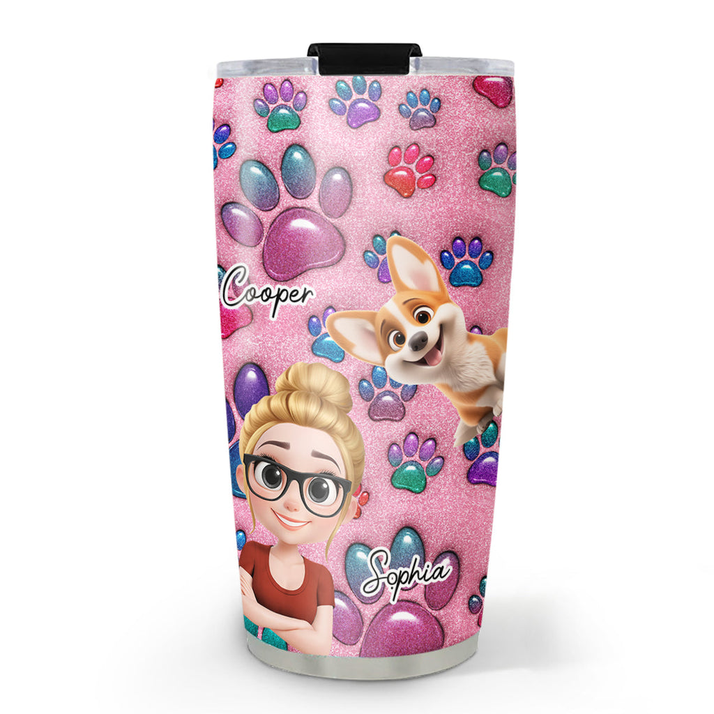 Custom Christmas Birthday Gifts For Dog Mom, Dog Lovers • Glittery Paw Mom - Personalized 3D Inflated Effect Tumbler