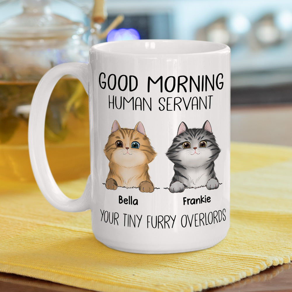 Custom Mother's day Birthday Gifts For Cat Mom, Cat Lovers • Good Morning Human Servant - Personalized Coffee Mug