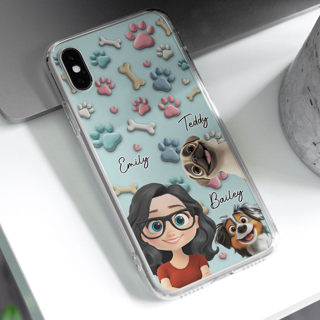 Custom Christmas Birthday Gifts For Dog Mom • Dog And Human Cartoon - Personalized Phone Case
