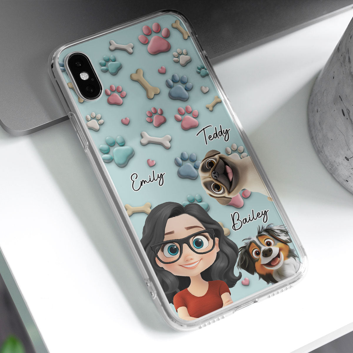 Custom Christmas Birthday Gifts For Dog Mom • Dog And Human Cartoon - Personalized Phone Case