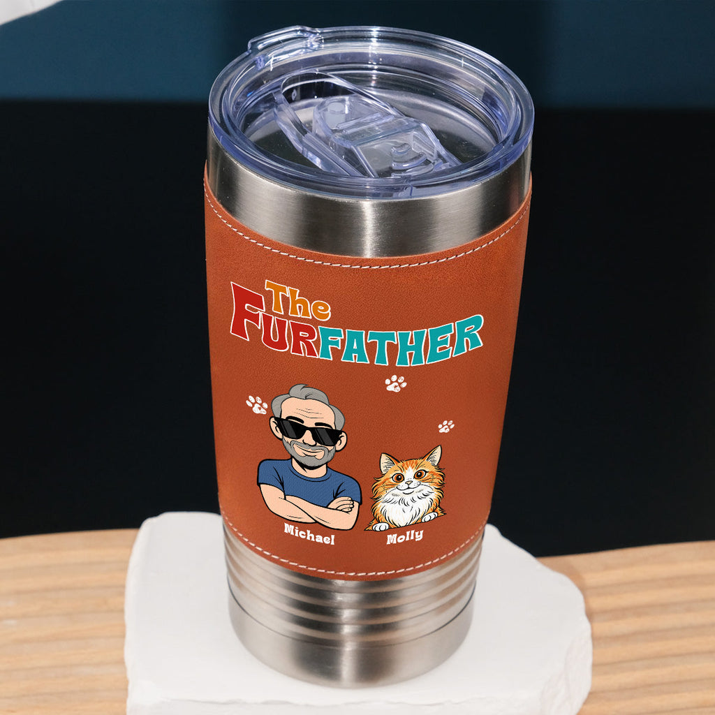 Custom Christmas Birthday Gifts For Pet Dad, Pet Lovers • Retro Pet Father - Personalized Leather Tumbler