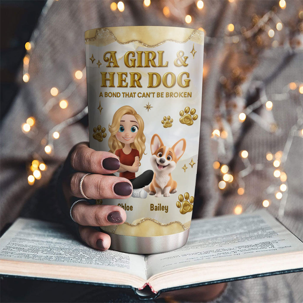 Custom Christmas Birthday Gifts For Dog Mom, Dog Lovers • Girl And Dog Yellow - Personalized 3D Effect Tumbler