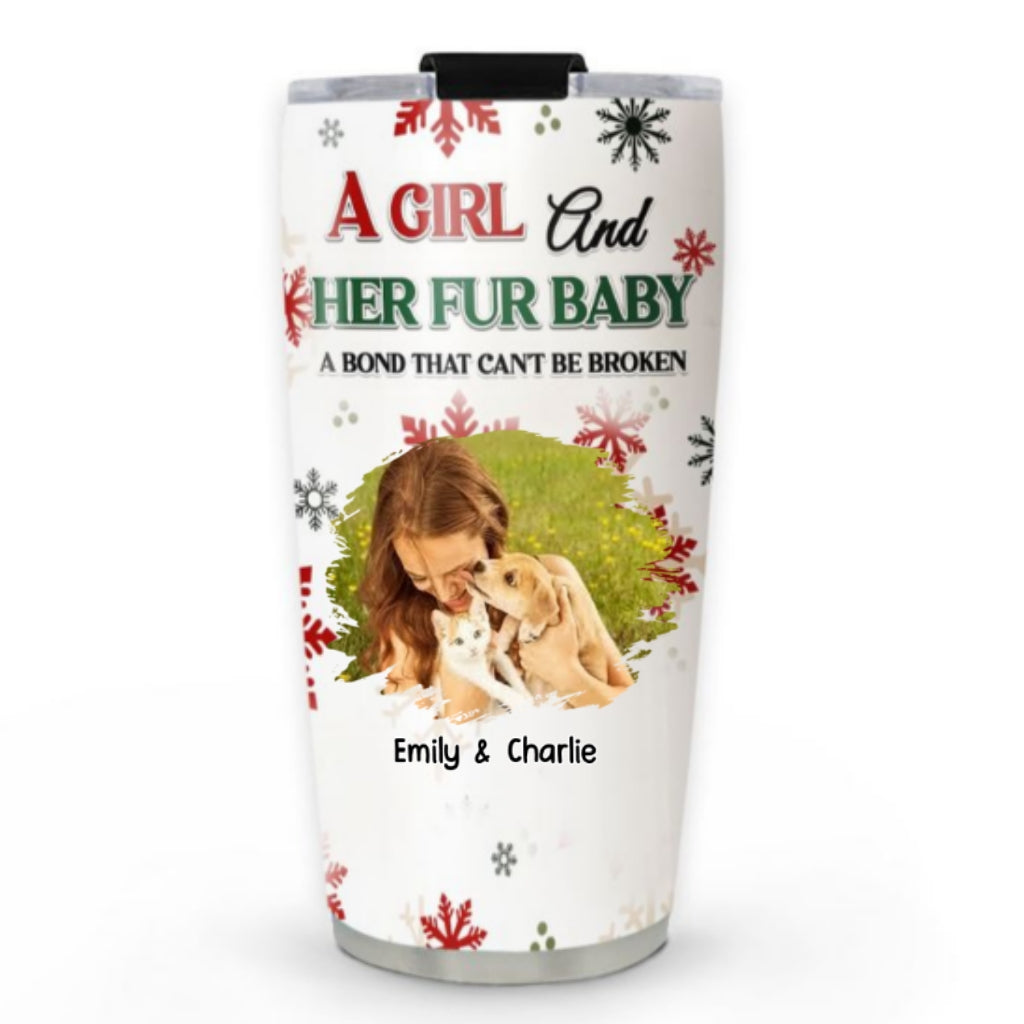 Custom Photo Christmas Birthday Gifts For Pet Mom, Pet Lovers • A Girl And Her Pet Love Christmas Photo - Personalized Tumbler
