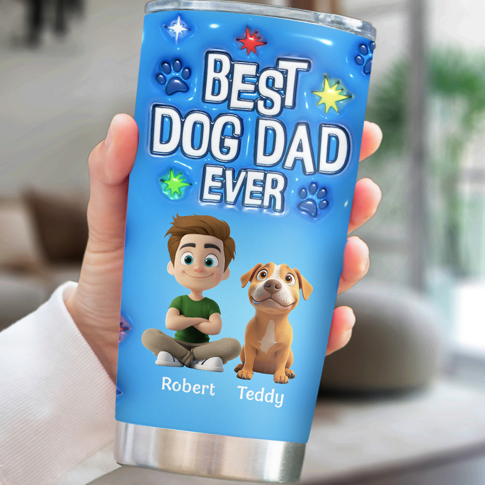Custom Christmas Birthday Gifts For Dog Dad, Dog Lovers • Dog Dad Power - Personalized 3D Inflated Effect Tumbler