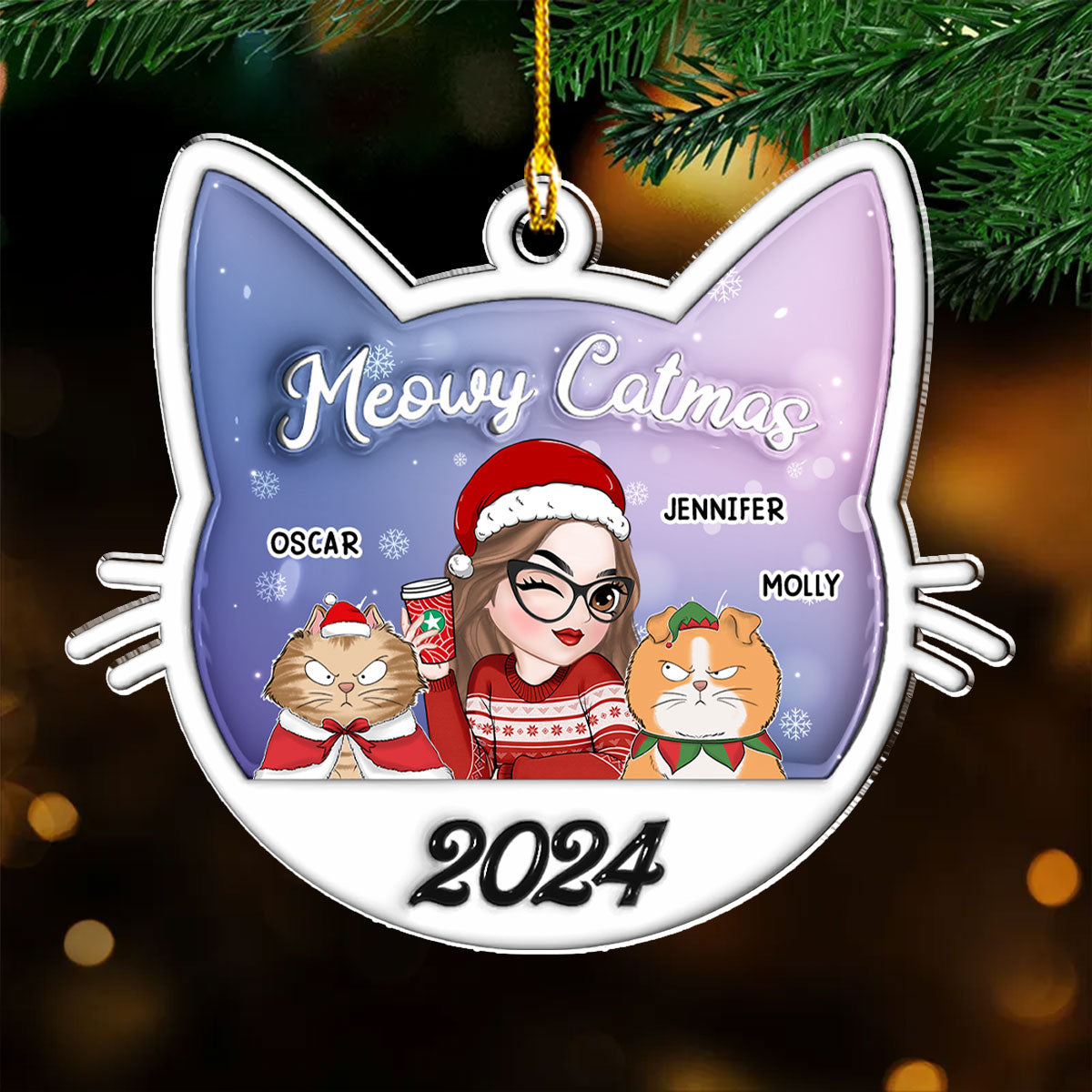 Meowy Catmas Cat Mom - Personalized 3D Inflated Effect Acrylic Ornament