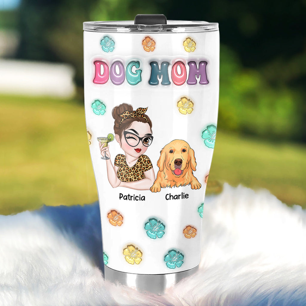 Custom Mother's day Birthday Gifts For Dog Mom, Dog Lovers • Dog Mom Summer - Personalized 3D Inflated Effect Tumbler