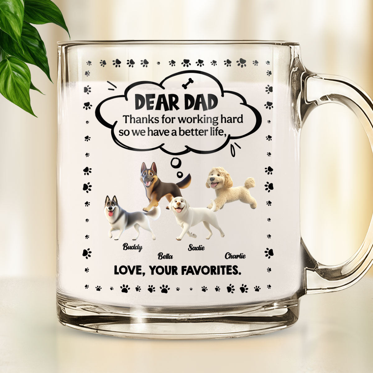 Custom Father's day Birthday Gifts For Dog Dad, Dog Lovers • Dear Dad - Personalized Glass Mug