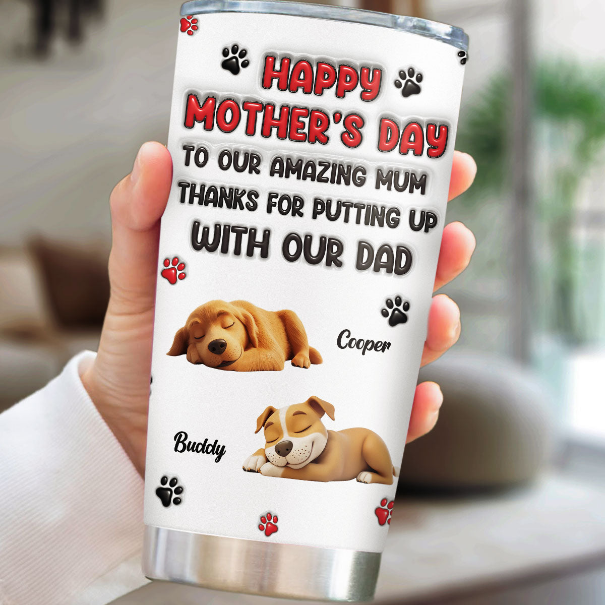 Custom Mother's day Birthday Gifts For Dog Mom, Dog Lovers • Thanks My Lovely Dog Mom - Personalized 3D Inflated Effect Tumbler