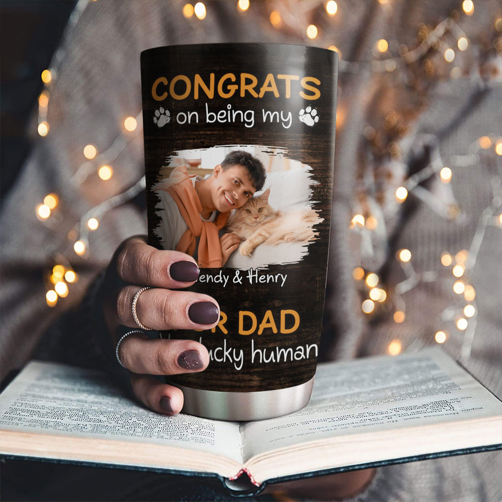 Custom Photo Christmas Birthday Gifts For Pet Dad, Pet Lovers • Congrats On Being Our Dad Cartoon Ver Pet Photo - Personalized Tumbler