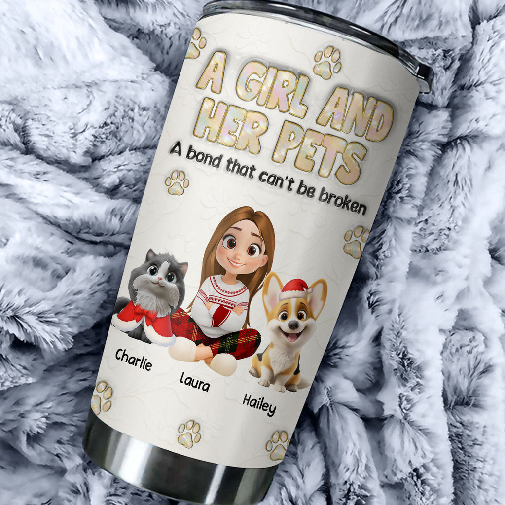 Custom Christmas Birthday Gifts For Pet Mom, Pet Lovers • A Girl And Her Pet Ver Pearl - Personalized 3D Inflated Effect Tumbler