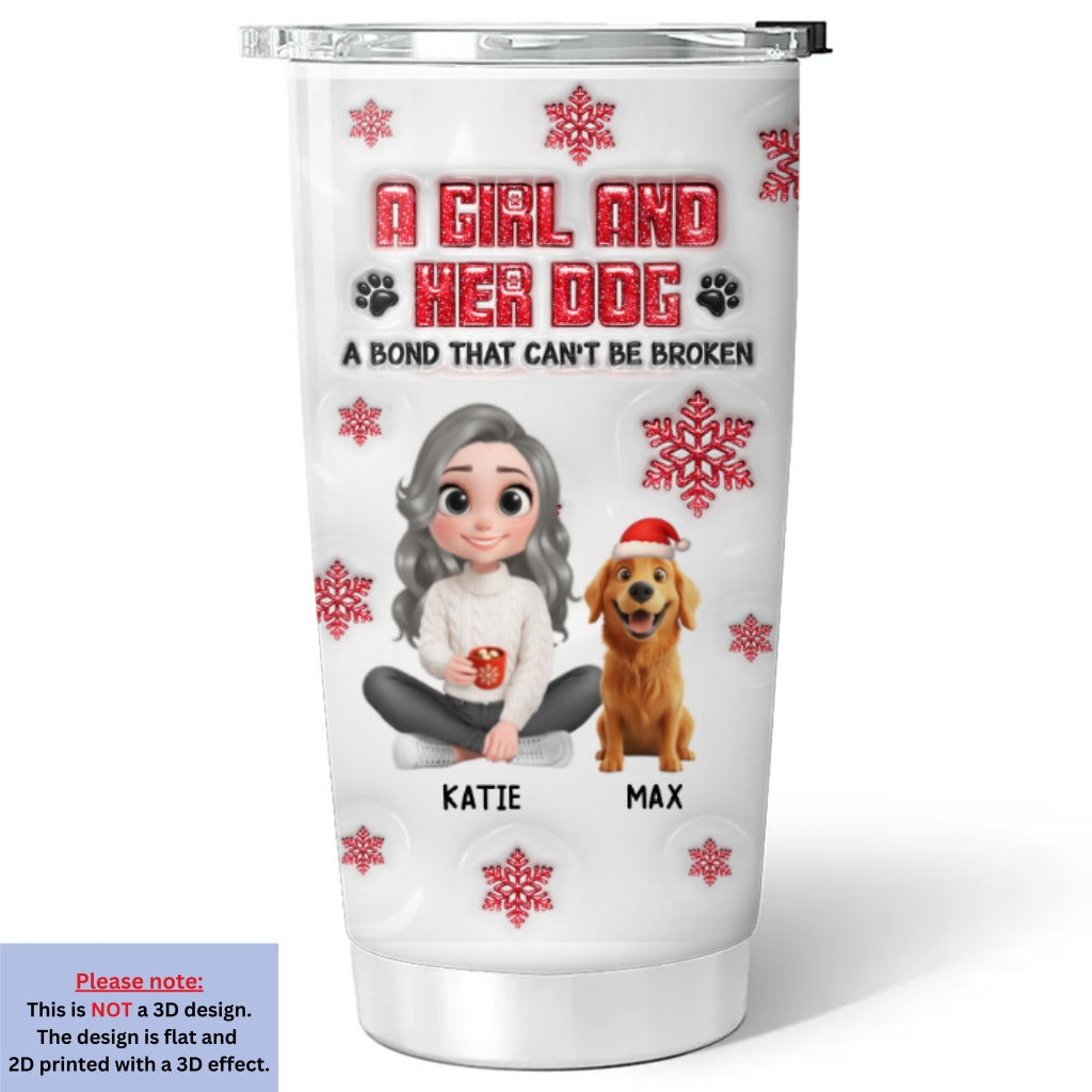 Custom Christmas Birthday Gifts For Dog Mom, Dog Lovers • No Space Between Us - Personalized 3D Inflated Effect Tumbler