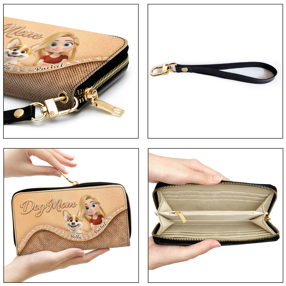 Gold Chibi Dog Mom - Personalized Leather Wallet