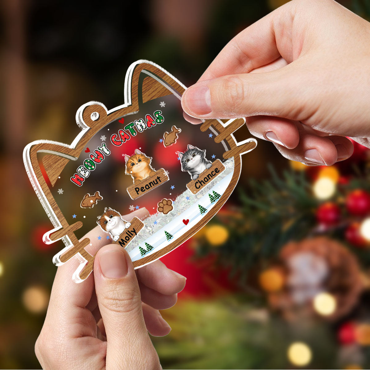 Custom Christmas Decor Home Birthday Gifts For Cat Lovers • Meowy Catmas - Personalized Acrylic Shaker Ornament