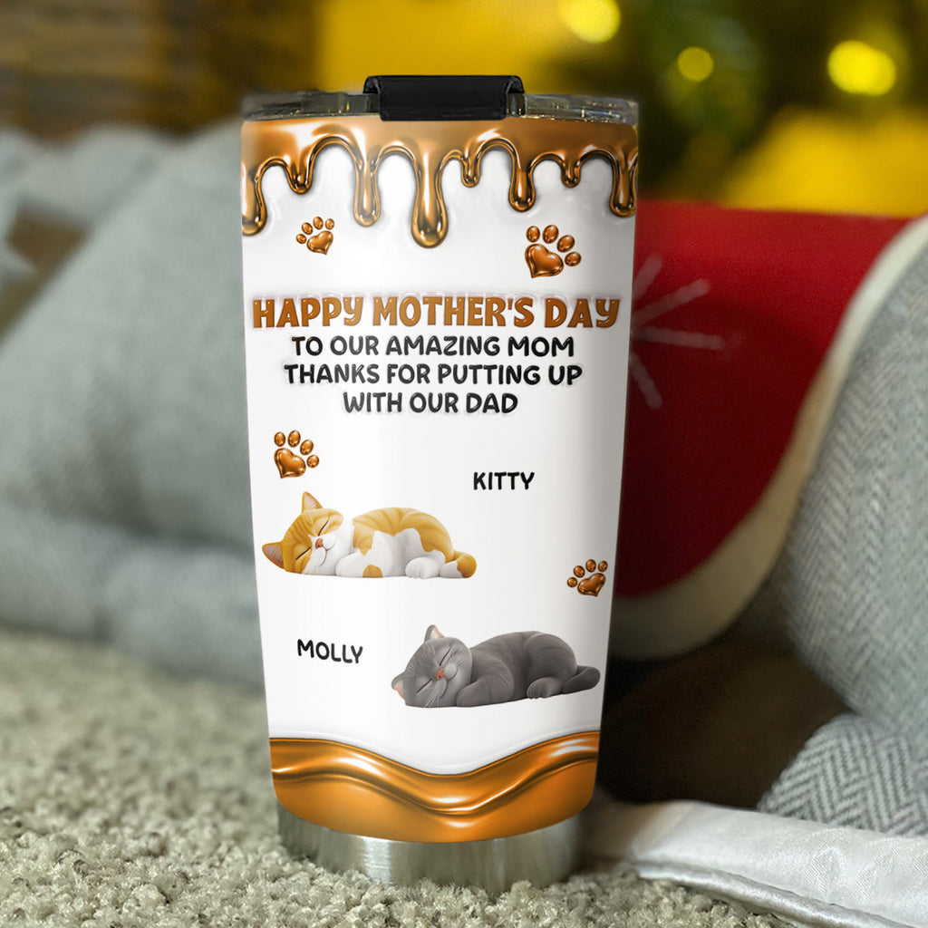 Custom Mother's day Birthday Gifts For Cat Mom, Cat Lovers • Wonderful Time Beside Cat Mom - Personalized 3D Effect Tumbler