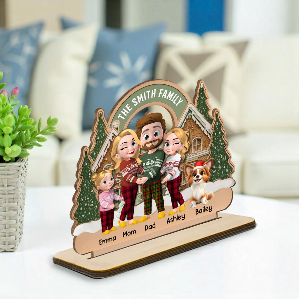 Family Always Together Merry Christmas - Personalized 2-Layer Wood Plaque With Flat Base