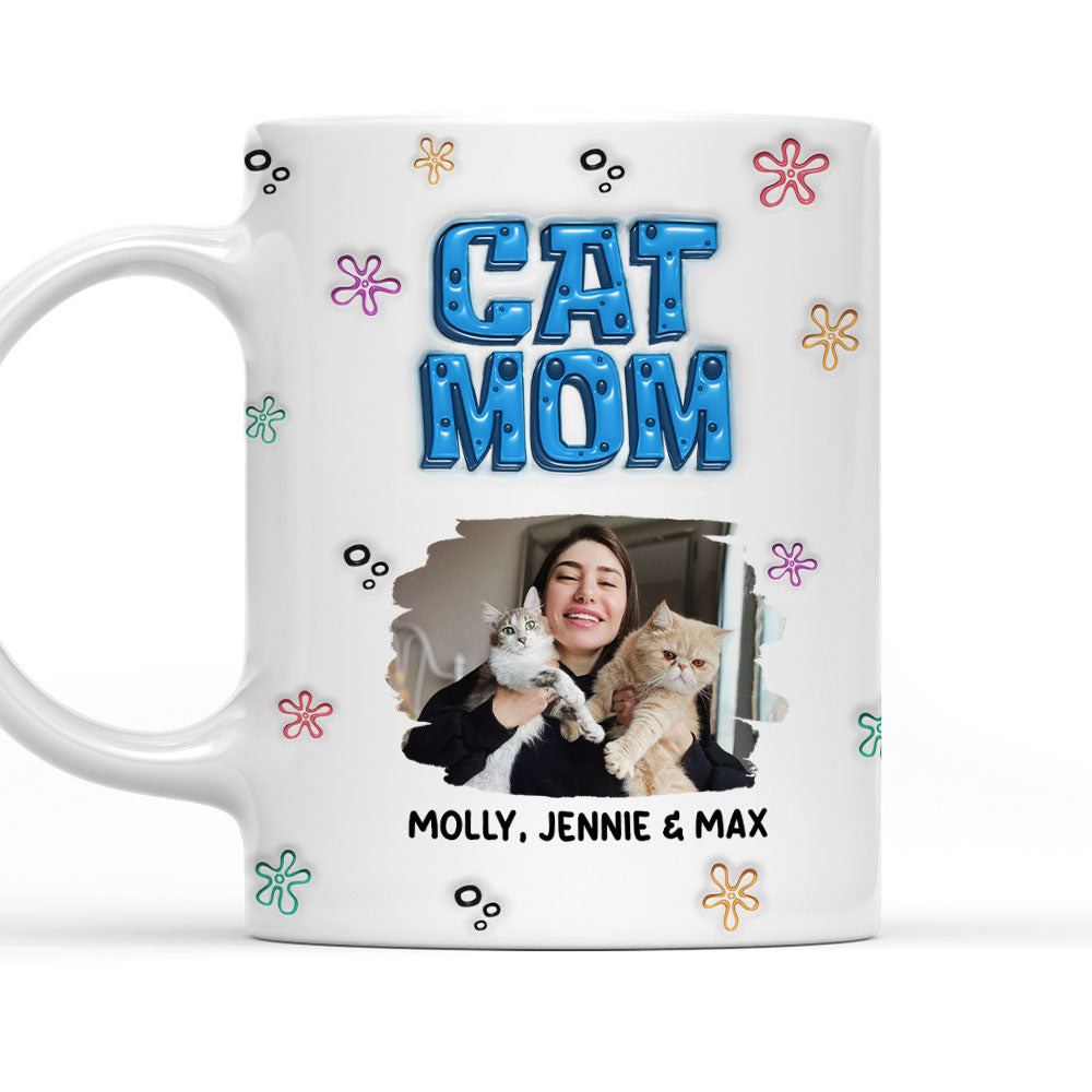 Custom Photo Christmas Birthday Gifts For Cat Mom, Cat Lovers • Sponge Cat Mom Photo - Personalized 3D Inflated Effect Mug