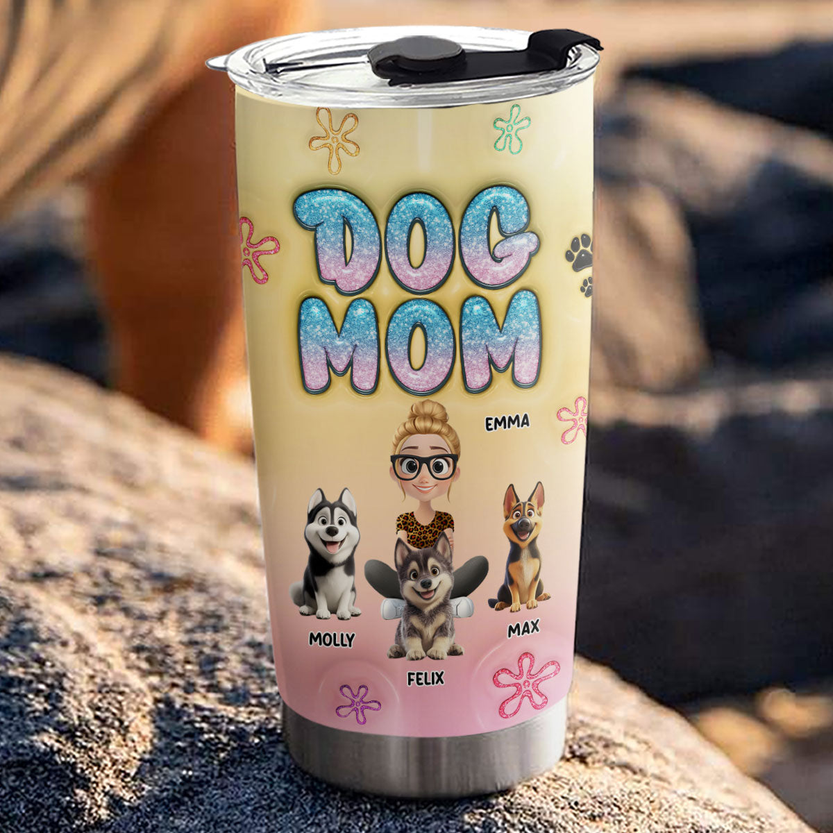 Custom Christmas Birthday Gifts For Dog Mom, Dog Lovers • Cheese Dog Mama Cartoon - Personalized 3D Inflated Effect Tumbler