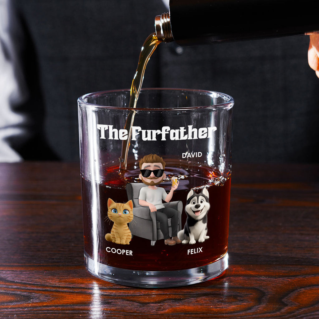 The Furfather Cartoon Version 2 - Personalized Whiskey Glass