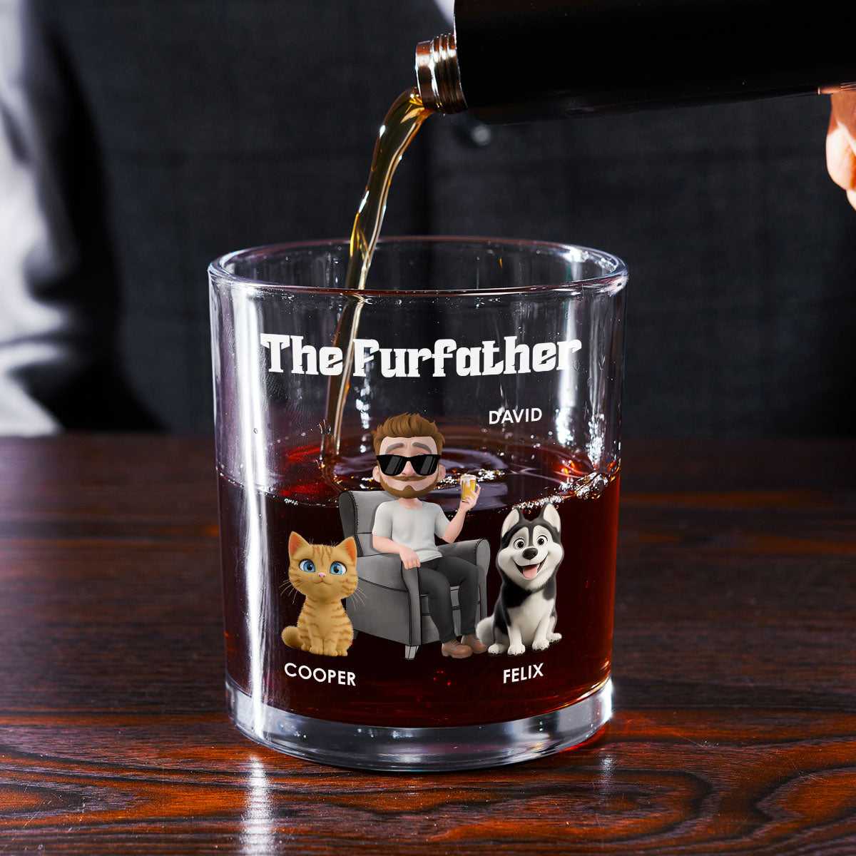 The Furfather Cartoon Version 2 - Personalized Whiskey Glass