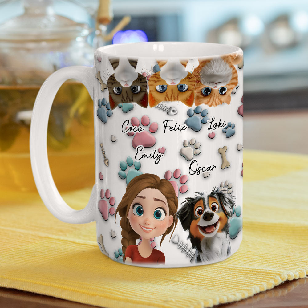 Custom Christmas Birthday Gifts For Cat Mom, Cat Lovers • Pet And Human Cartoon - Personalized Coffee Mug