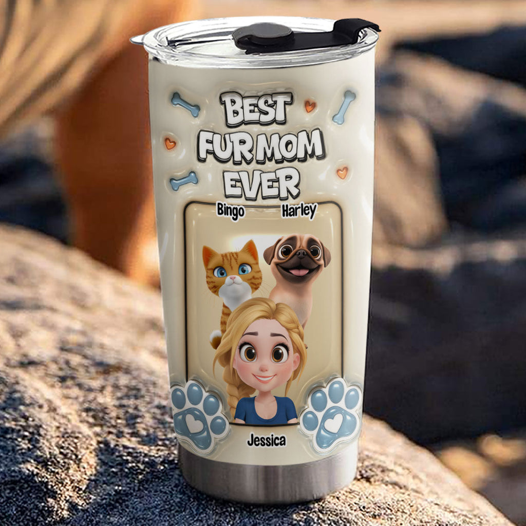 Custom Mother's day Birthday Gifts For Pet Mom, Pet Lovers • Proud Lovely Fur Mom - Personalized 3D Inflated Effect Tumbler