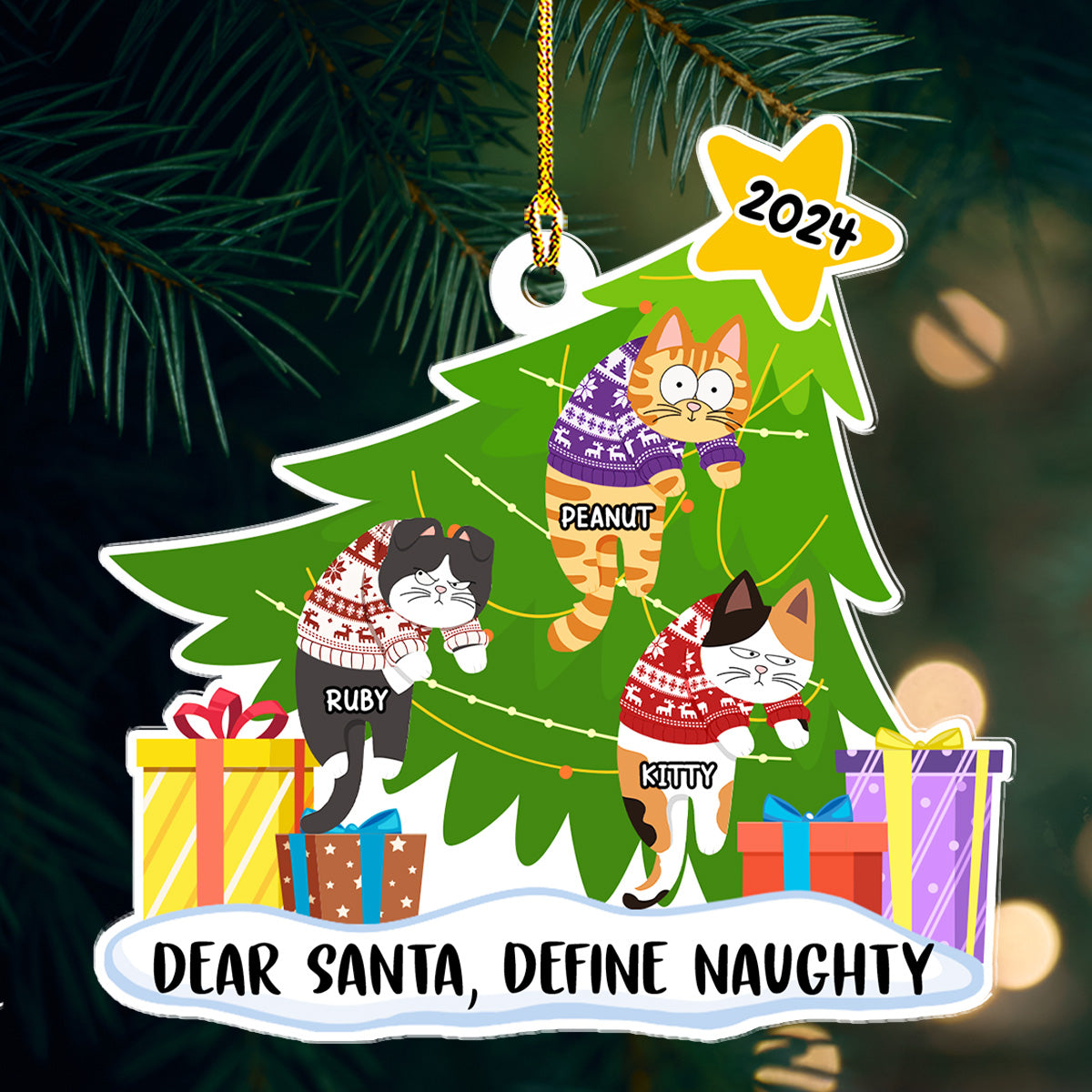 Custom Christmas Decor Home Birthday Gifts For Cat Lovers • Dear Santa, Define Naughty - Personalized Acrylic Ornament