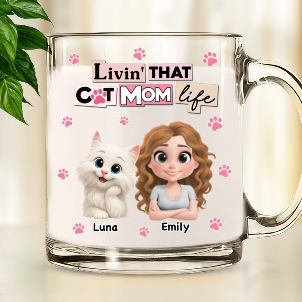 Custom Christmas Birthday Gifts For Cat Mom, Cat Lovers • Just A Cat Mom - Personalized Glass Mug