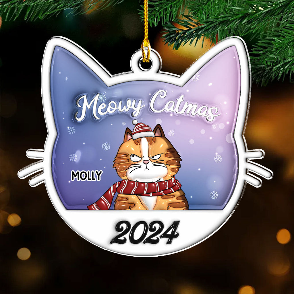 Custom Christmas Decor Home Birthday Gifts For Cat Lovers • Meowy Catmas 2024 - Personalized 3D Inflated Effect Acrylic Ornament