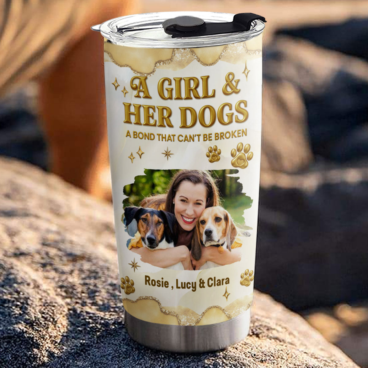 Custom Photo Christmas Birthday Gifts For Dog Mom, Dog Lovers • Girl And Dog Yellow Photo - Personalized 3D Effect Tumbler