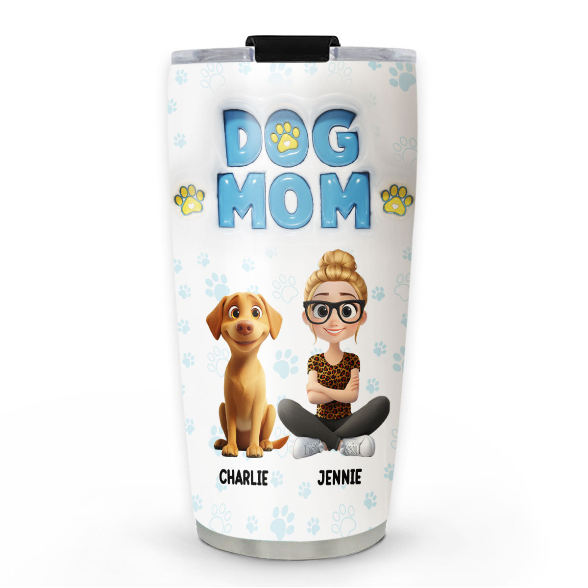 Custom Christmas Birthday Gifts For Pet Lovers • Girl And Dog Cartoon Style - Personalized 3D Inflated Effect Tumbler