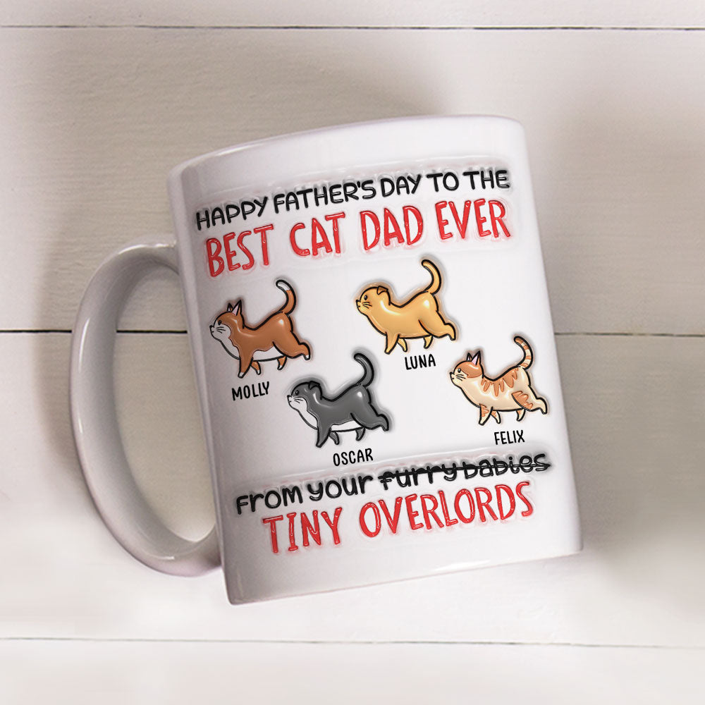 Custom Father's day Birthday Gifts For Cat Dad, Cat Lovers • Happy Fathers Day To The Best Cat Dad - Personalized 3D Inflated Effect Mug